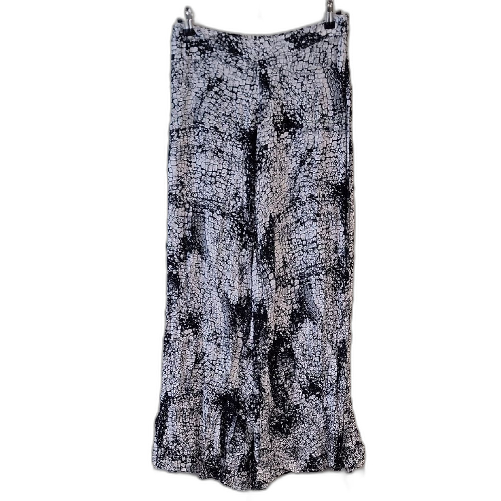 Solitaire Black White Wide Leg Pants Y2K High Waist Flowy Trousers Boho Palazzo